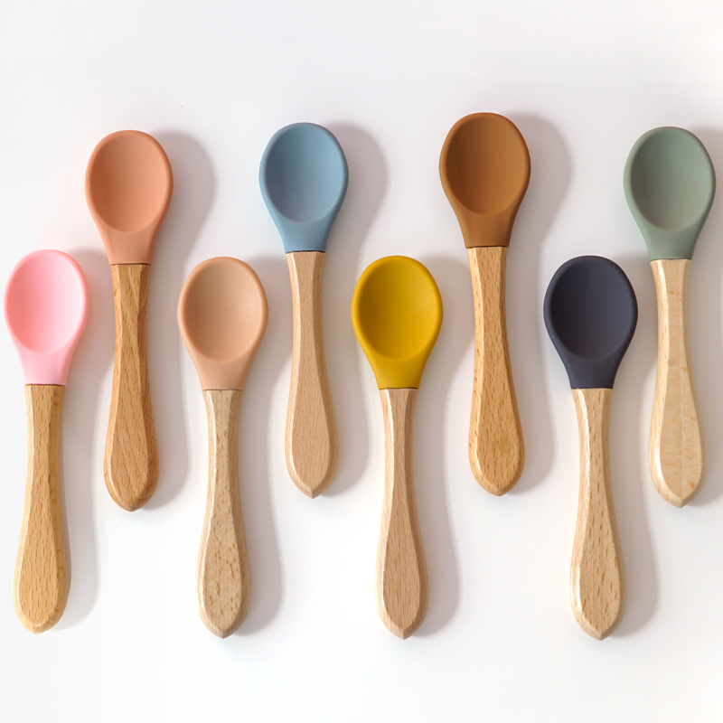Baby Food Dispensing Spoon - Силиконовая ложка с деревянной ручкой для